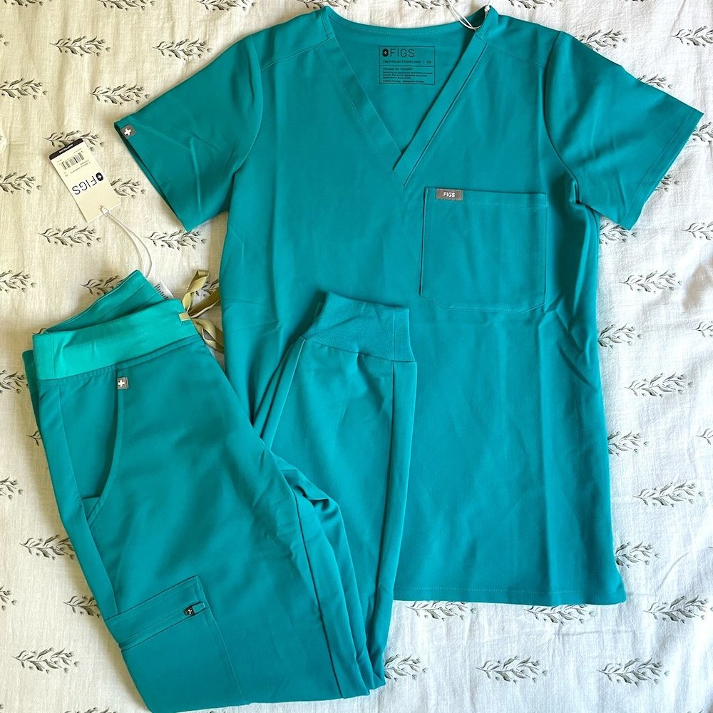 FIGS Full Set Teal Scrub Top and Bottom Petite XS